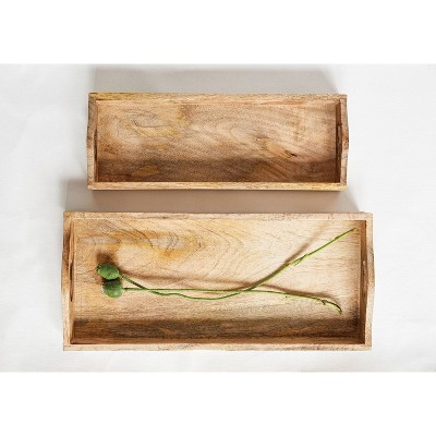Rustic Rich Brown Mango Wood Serving Trays - Set of 2