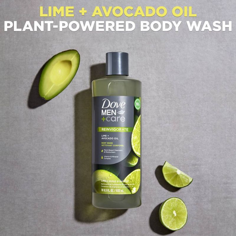 Dove Men+Care Reinvigorating Lime + Avocado Plant Based Hydrating Body Wash - 18 fl oz, 5 of 11