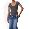 Anna-Kaci Women's Short Sleeve Sweetheart Neckline Bodysuit with Slim Fit and Stretch Fabric - 2 of 4
