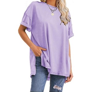 EXLURA Womens Summer Oversized T Shirts Casual Short Sleeve Loose Maternity Tops Crewneck Tunic Plus Gym Workout Top - 1 of 4