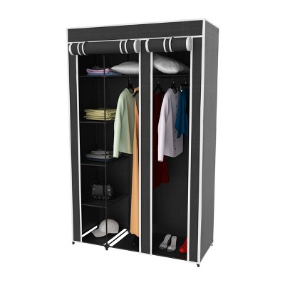 Portable Closet - Freestanding Covered Garment Rack Wardrobe with 5 Shelves for Hanging Clothes with Dust Cover and Metal Frame by Lavish Home (Black)