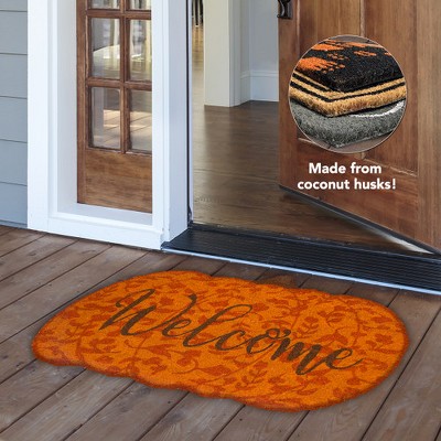 Welcome Pumpkin Orange Coir Rectangular Doormat 30x18
