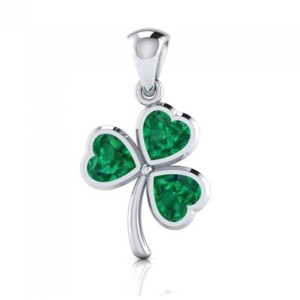 Slickblue Emerald Shamrock Pendant in Sterling Silver – Irish Three-Leaf Clover Necklace with 18 Inch Chain - 1 of 3