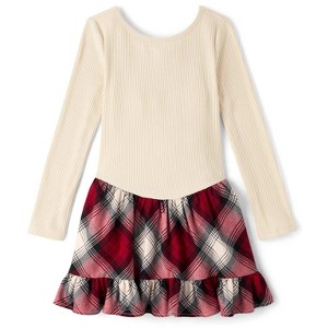 The Children's Place Girls Christmas Long Sleeve Plaid Ribbed Drop Waist Dress - 1 of 2