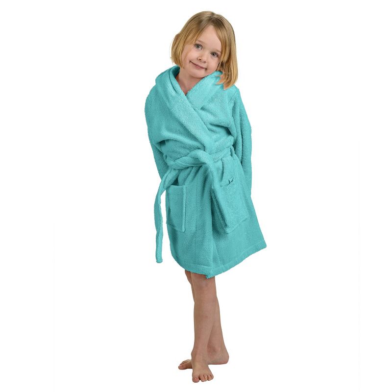 100% Cotton Ultra-Soft Terry Lightweight Kids Unisex Hooded Bathrobe by Blue Nile Mills, 3 of 5