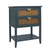 Okak Rustic 2-Drawer Bedroom Dressers End Table with Natural Rattan,Side Table for Entryway Study,Wooden Dresser Chest, Green - 3 of 4