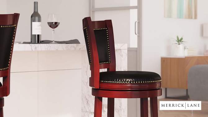 Merrick Lane Amara Series Wooden Stool with Open Panel Back with Faux Leather Accent and Seat, 2 of 9, play video