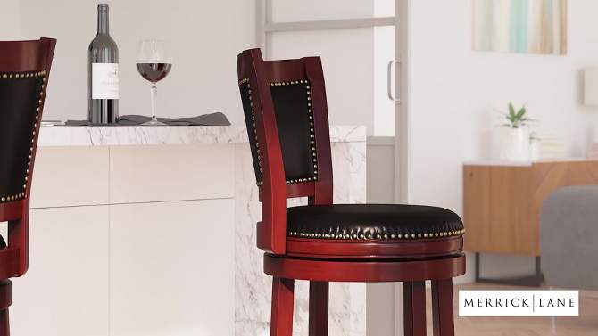 Merrick Lane Amara Series Wooden Stool with Open Panel Back with Faux Leather Accent and Seat, 2 of 8, play video