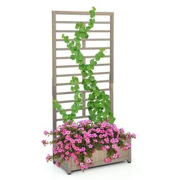 Costway 68in Wood Planter Box with Trellis Raised Garden Bed for Climbing Plants