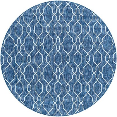 Mark & Day Valentijn 6'7" Round Woven Indoor and Outdoor Area Rugs Denim