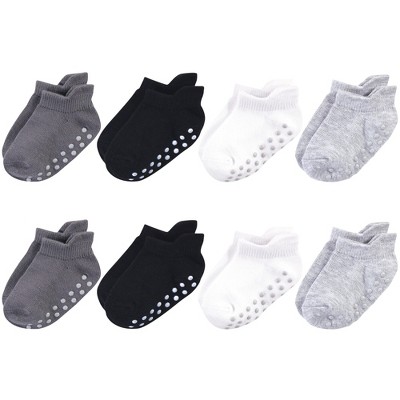 Image of Touched by Nature Baby and Toddler Boy Organic Cotton Socks with Non-Skid Gripper for Fall Resistance, Solid Black Gray, 6-12 Months