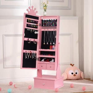 Garvee Kids Jewelry Cabinet with Full-Length Mirror,Storage Drawers, 46''Vanity Dress Up Mirror with Jewelry Organizer(Pink) - 1 of 4