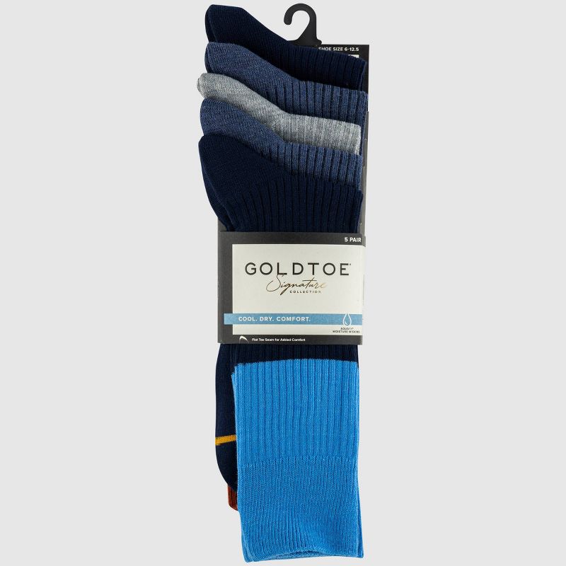 Signature Gold by GOLDTOE Men&#39;s Colorblock Rib Crew Socks 5pk - Navy Blue/Dark Orange 6-12.5, 2 of 8