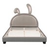 CAVINAS Twin/Full Size Upholstered Leather Platform Bed with Rabbit Headboard,Wooden Bed Frame for Kids Room,Bedroom - 3 of 4