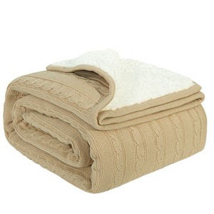 Cotton Cable Knit Blanket, Soft Warm Fleece Blanket for Couch & Bed Decor - NTBAY - 1 of 4