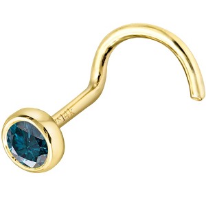 Jewelry Avalanche 22G 14K Gold Bezel-set Blue Diamond Nose Screw Nose Stud - 1 of 3
