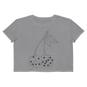 Rerun Island Women's Cherry Dice Hearts Short Sleeve Graphic Cotton Cropped Loose T-shirt - Athletic Heather S - 1 of 4