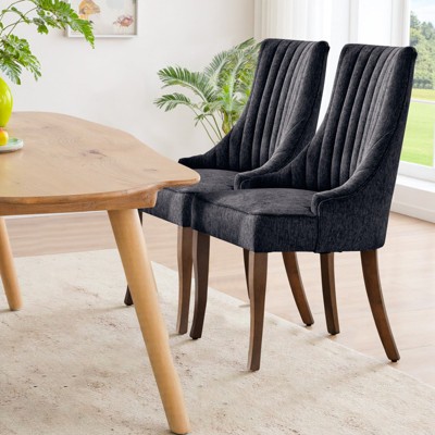 IULULU Dining Chairs, Upholstered Featuring Tufted Back Design and Solid Wood Legs Set of 2