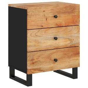 vidaXL Cabinet Accent Nightstand End Table with Storage Drawer Solid Wood - Light Wood - 1 of 4