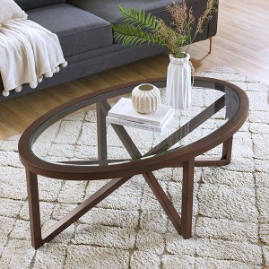 Hrinhom 46"W Modern Coffee Table With Glass Top And Wood Base - 1 of 4