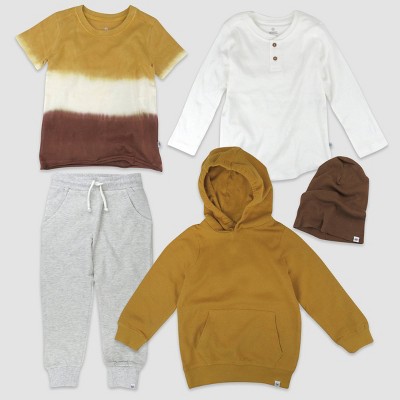 Honest Baby Toddler Boys' 5pc Top & Bottom Set with Beanie - Mustard 2T