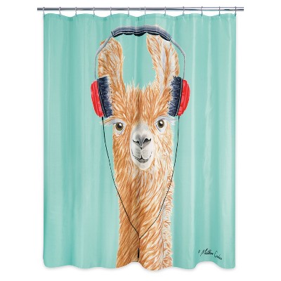 Headphone Llama Shower Curtain Teal/Brown - Allure Home Creations