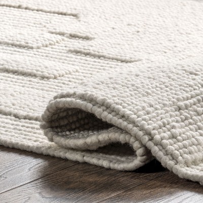 Ivory Geometric Flat Woven Wool 4' x 6' Area Rug