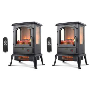 VOLTORB 3-Sided Flame View Infrared Quartz Heater Stove, Free Standing Electric Fireplace for Indoor Use w/Remote & Programmable Timer (2 Pack)