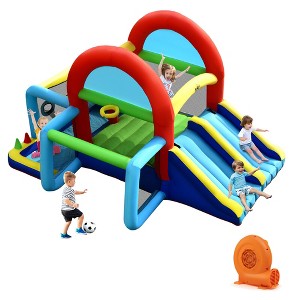 Tangkula  Inflatable Bounce House 7-in-1 Kids Bouncer w/ Dual Slides Jumping Area Football Goal Basketball Hoop Ball Pit w/ Dual Slides & 550W Blower - 1 of 4