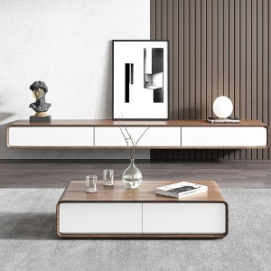 POVISON Fully Assembled Modern Floating TV Stand for TVs up to 65",Wall-Mounted Entertainment Center with 3 Flip-Down Cabinet Doors TV Console - 1 of 4