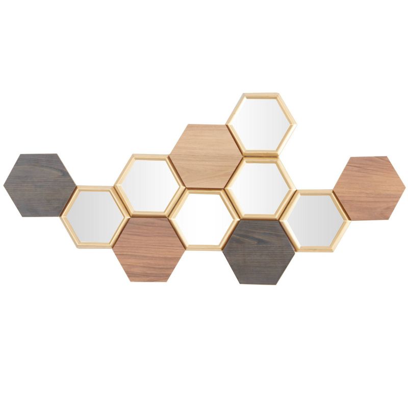 Wood Geometric Honeycomb Wall Decor with Mirrors Brown - CosmoLiving by Cosmopolitan, 3 of 6