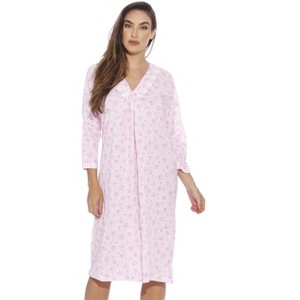 Just Love Womens Long Sleeve Cotton Nightgown - V-Neck PJ Sleepwear with Lace Trim - 1 of 3