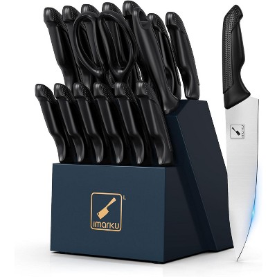 imarku Kitchen Knives Set, 16 Pcs Stainless Steel Knife Set with Block and Sharpener, Dishwasher Safe, Knife Block Set with Ergonomic Handle