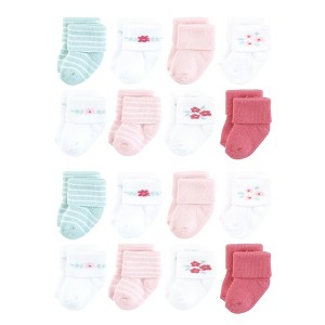 Hudson Baby Cotton Rich Baby Terry Socks 16-Pack, Tiny Flowers - 1 of 3