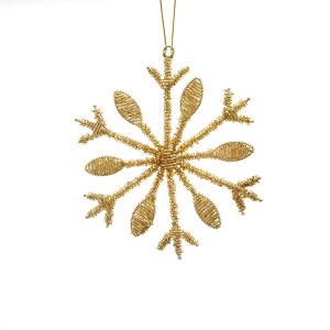TopComfy Decorative Object Bead Wrapped Snowflake Ornament for Holiday Tree Decor, Gold, 6"*0.25"*6" - 1 of 4