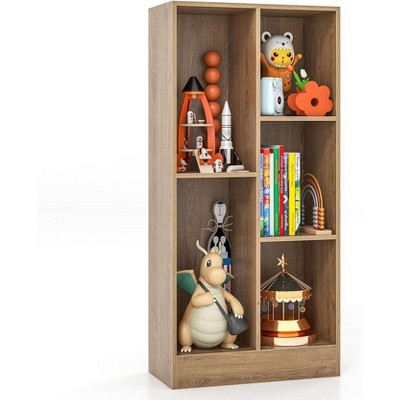 Costzon 5-Cube Kids Bookshelf, 41" Tall Wooden Storage Organizer for Toys & Books, Montessori Shelf, 3-Tier Bookcase for Room or Nursery (Natural)