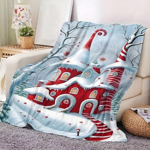 Christmas Themed Digital Print Flannel Fleece Blanket, Home Leisure Nap Air Conditioner Blanket for Office Bed Camping Travel. - 1 of 3