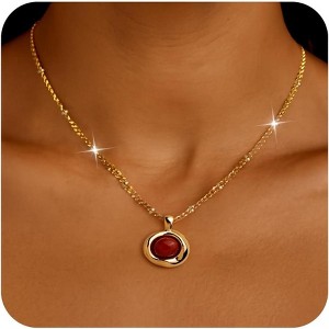 Statement Gemstone Necklace Gold Plated Chunky Dangle Wedding Jewelry Ruby Red - 1 of 4