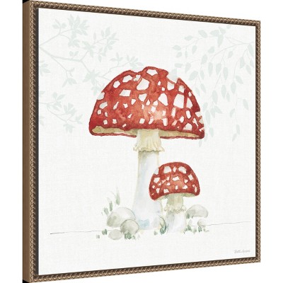 Beth Grove Red Mushroom Botanical Canvas Print with Bronze Frame