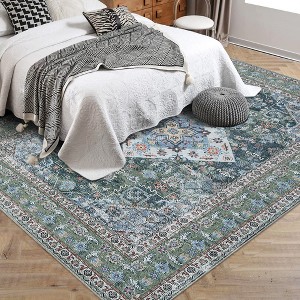 Garvee Washable Oriental Area Rug,Vintage Design Printed Floral Carpet, Stain Resistant with Non Slip Rubber Back, Persian Green Tint - 1 of 4