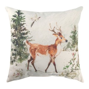 SNOWY FOREST MOOSE/DEER Pillow – 18" Square Polyester by Manual Woodworkers and Weavers - 1 of 3