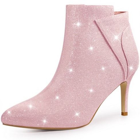 Allegra K Women's Glitter Pointed Toe Stiletto Heel Cutout Ankle Boots Pink  6 : Target