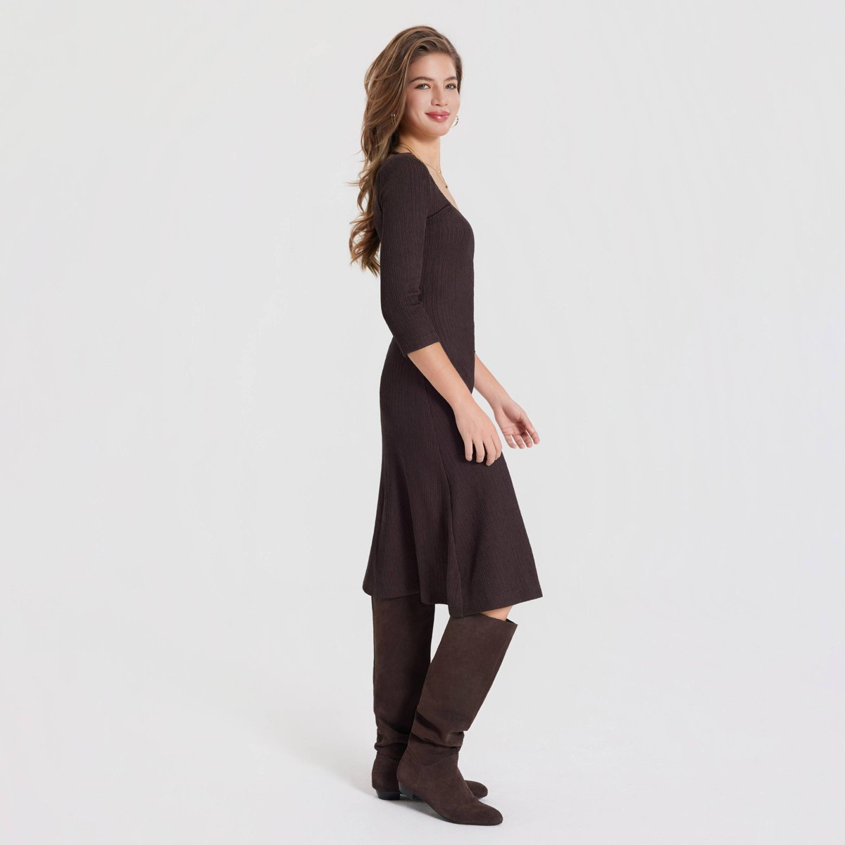 Женские платья A New Day Women's 3/4 Sleeve Textured Tunic Dress - A New Day™ Brown S — фото 3