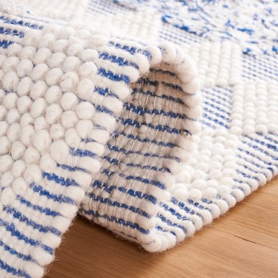 Blue and Ivory Geometric Flat Woven Wool Area Rug