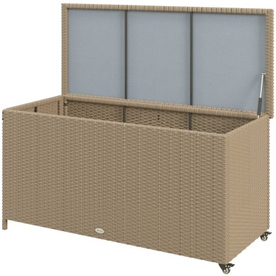 Large Brown Wicker Plastic Deck Box with Wheels