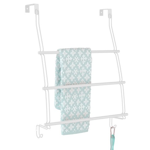 mDesign Adjustable Metal 3 Tier Bath Over Door Towel Rack Holder Matte White