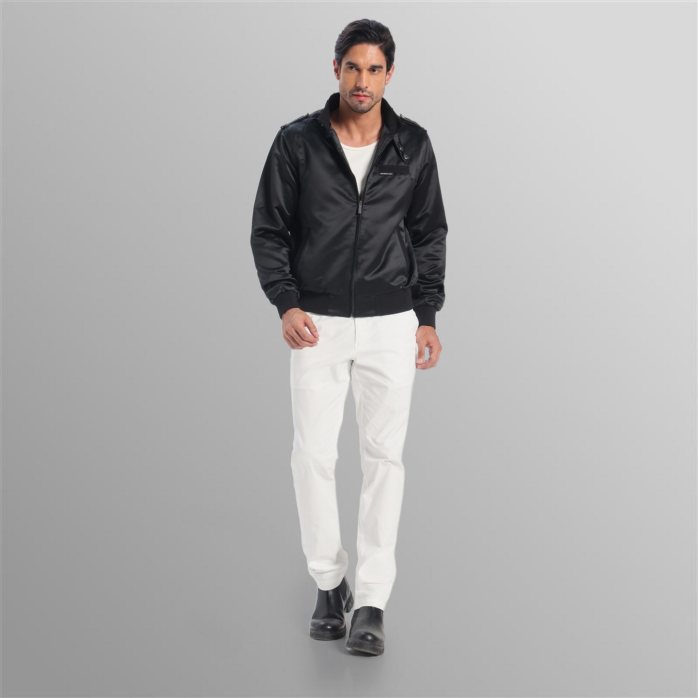 Мужская куртка Members Only Classic Satin Iconic Racer Jacket - Black, цвет: Чёрный — фото 5