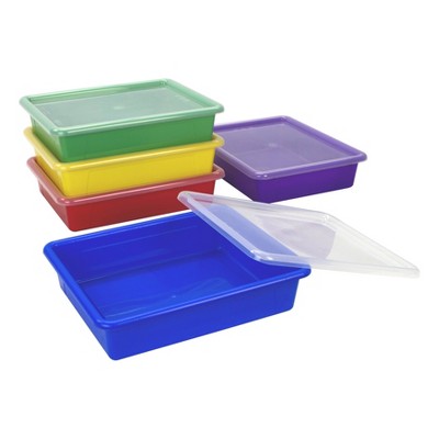 5pk Flat Storage Tray with Lid Assorted Colors - Storex