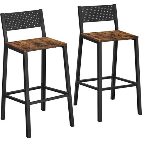 VASAGLE Bar Stools Set of 2 Bar Chairs Tall Bar Stools with Backrest Industrial in Party Room Rustic Brown and Black