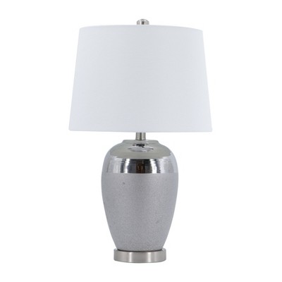 14"x23.8" Two Tone Ceramic Table Lamp Silver/White - A&B Home: UL Listed, Polyester Shade, No Bulbs Included